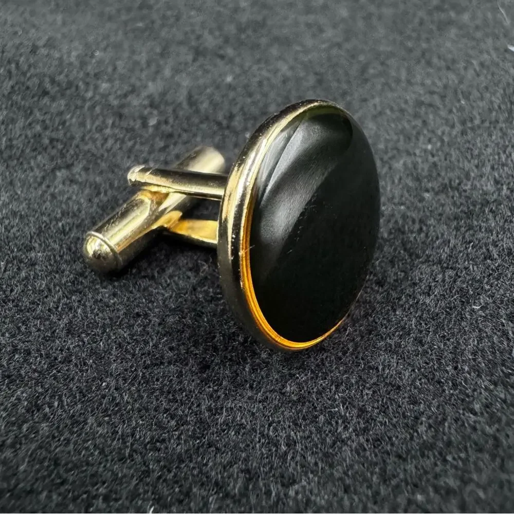 Vtg The Competition Black Onyx Cufflinks in Original Box